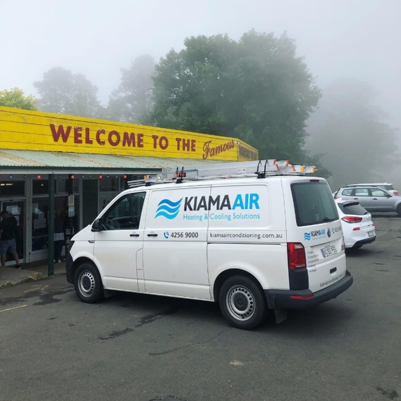 Company Van in front of a Store — Kiama Air Conditioning in Albion Park Rail, NSW